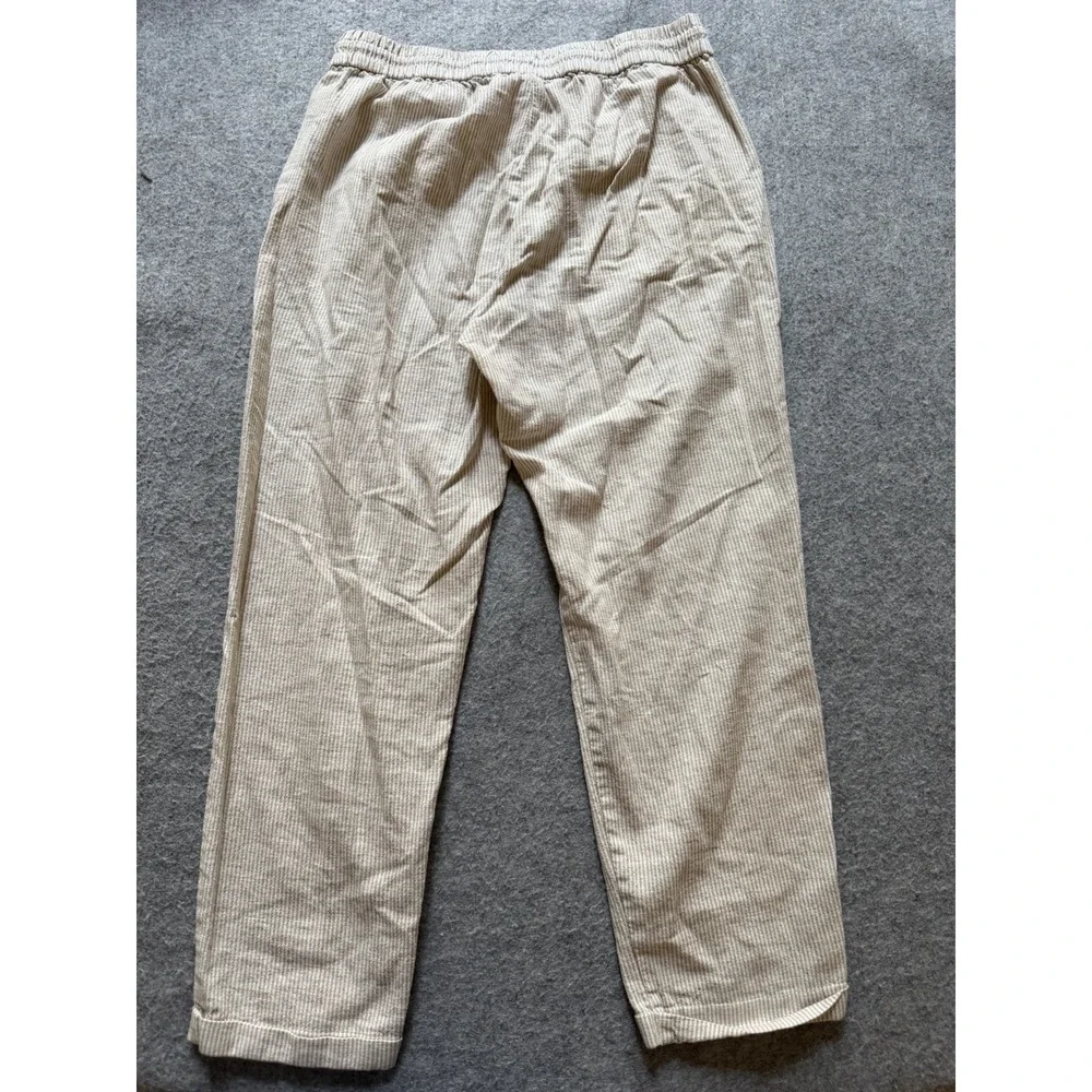 J. Crew Women's Linen Blend Pants Pockets Beach Beige & White Stripes Size 8